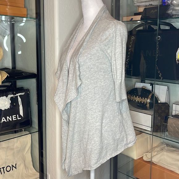 EXPRESS | Drape Front 1/2 Sleeve Cardigan Sweater in Gray - Picture 2 of 4